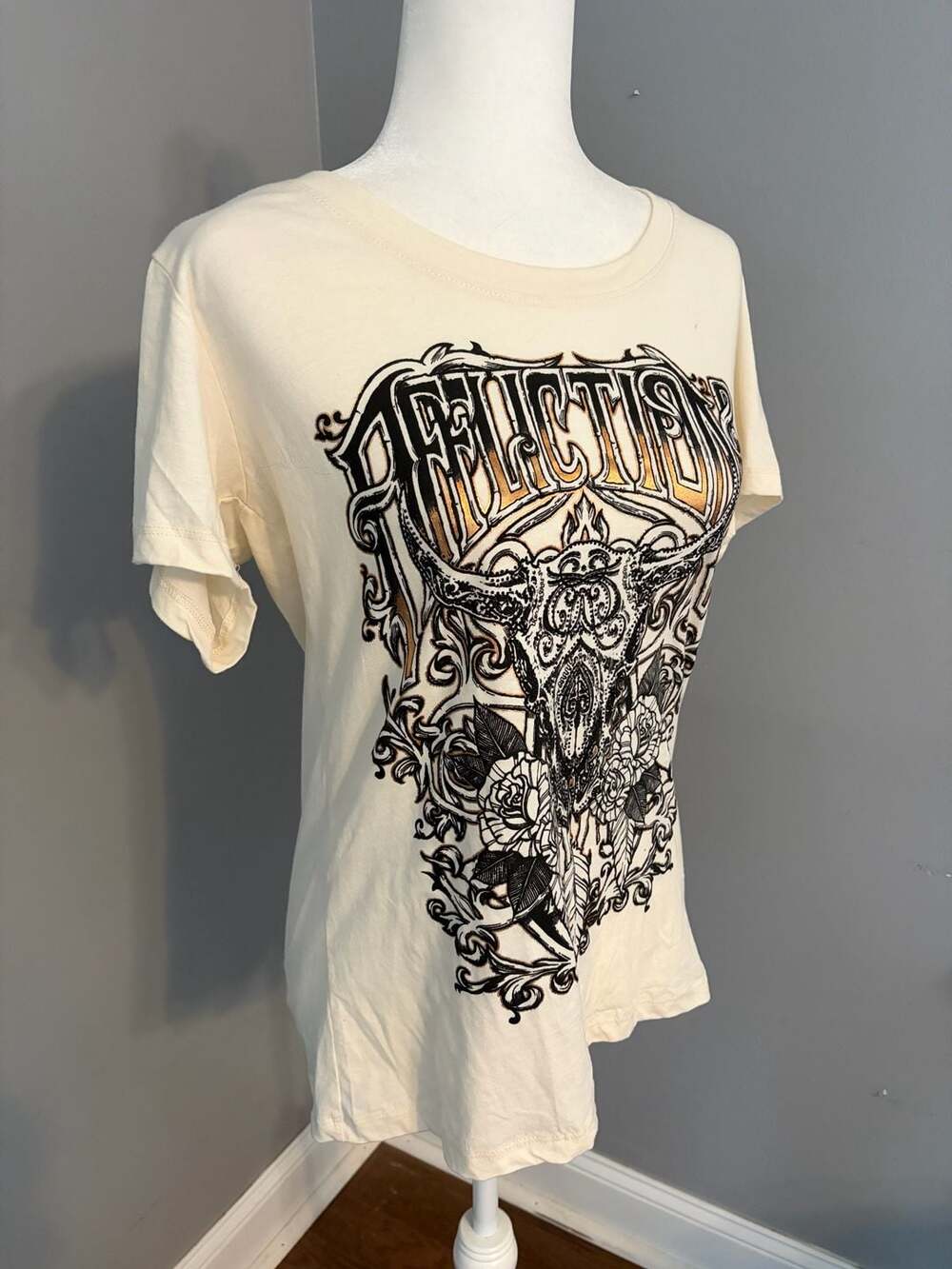 Affliction Deadwood Tee Cow Skull Graphic T-Shirt Medium
